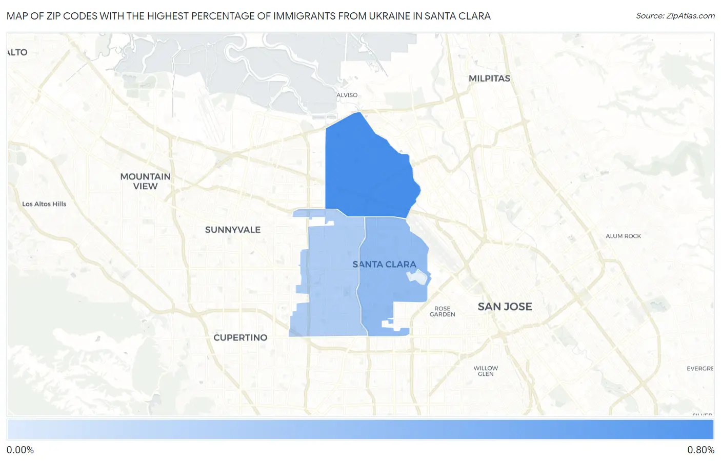 Zip Codes with the Highest Percentage of Immigrants from Ukraine in Santa Clara Map