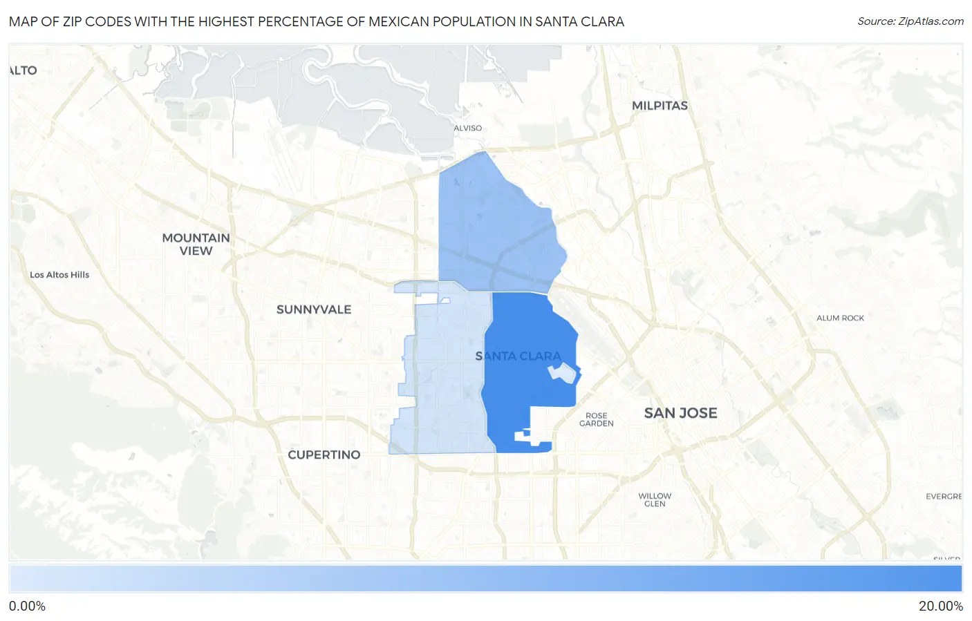 Zip Codes with the Highest Percentage of Mexican Population in Santa Clara Map