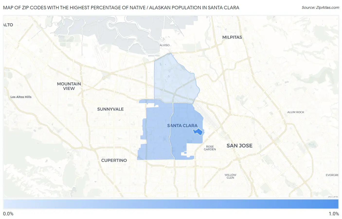 Zip Codes with the Highest Percentage of Native / Alaskan Population in Santa Clara Map