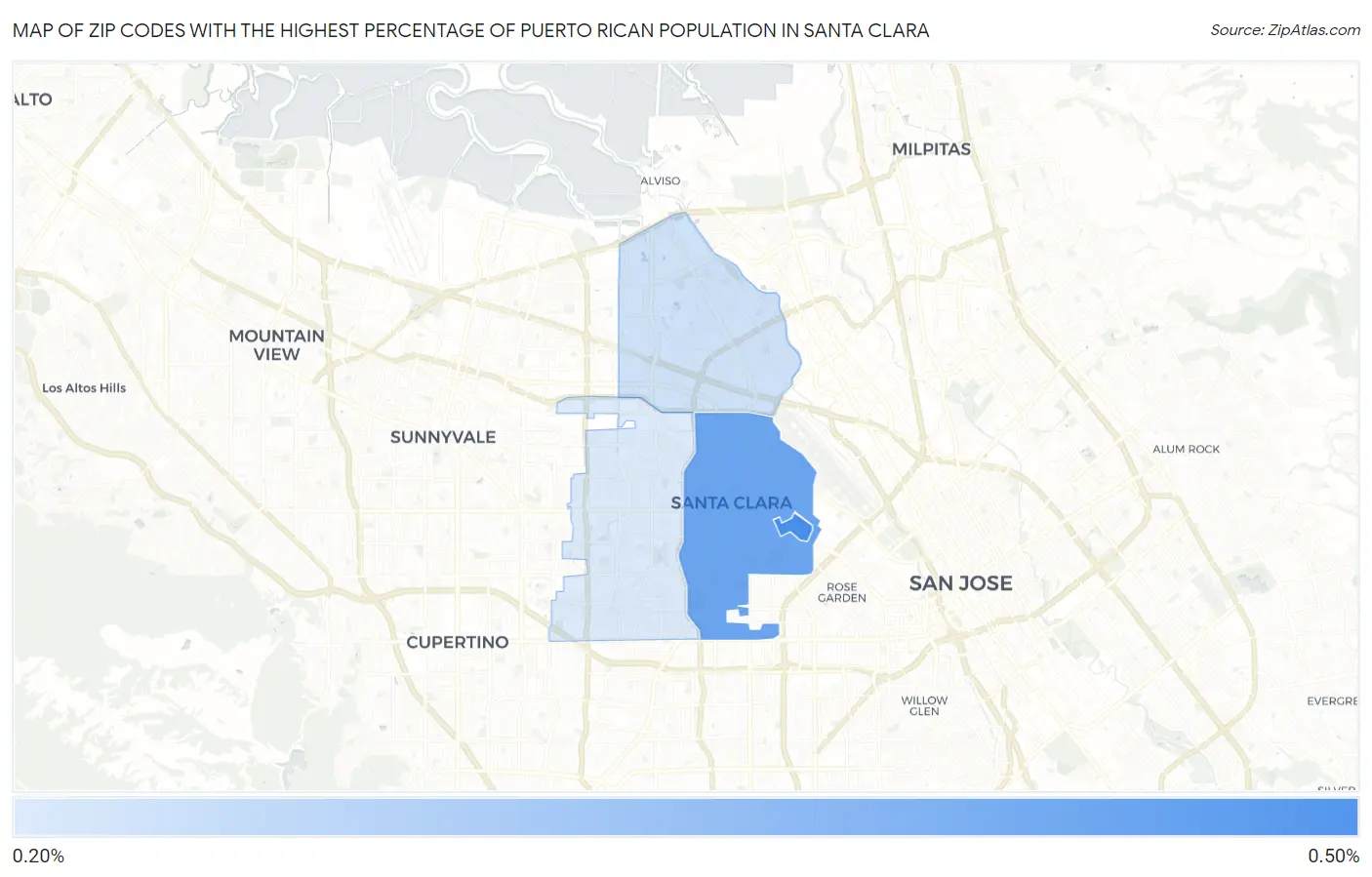 Zip Codes with the Highest Percentage of Puerto Rican Population in Santa Clara Map