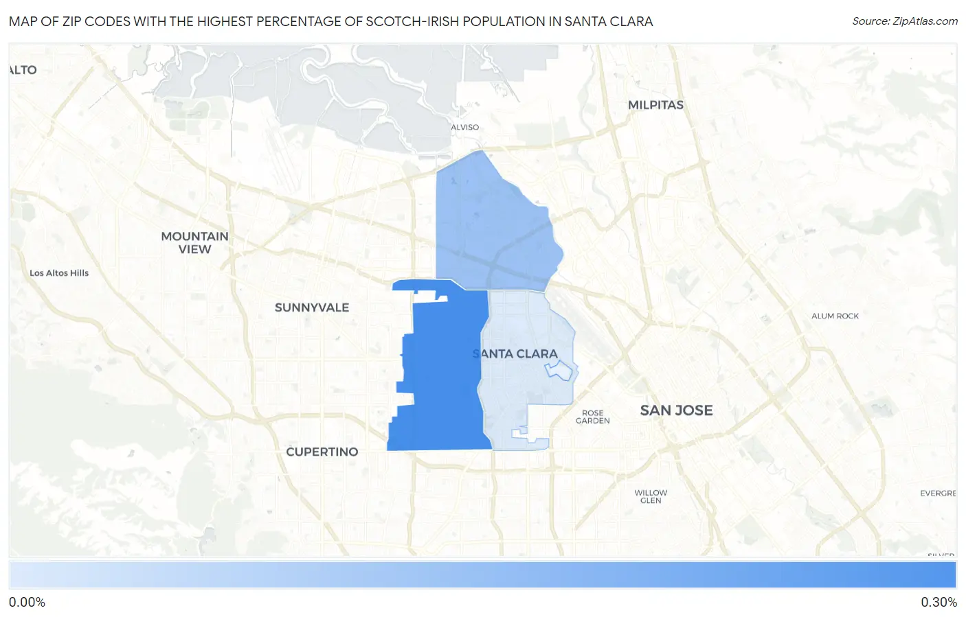 Zip Codes with the Highest Percentage of Scotch-Irish Population in Santa Clara Map