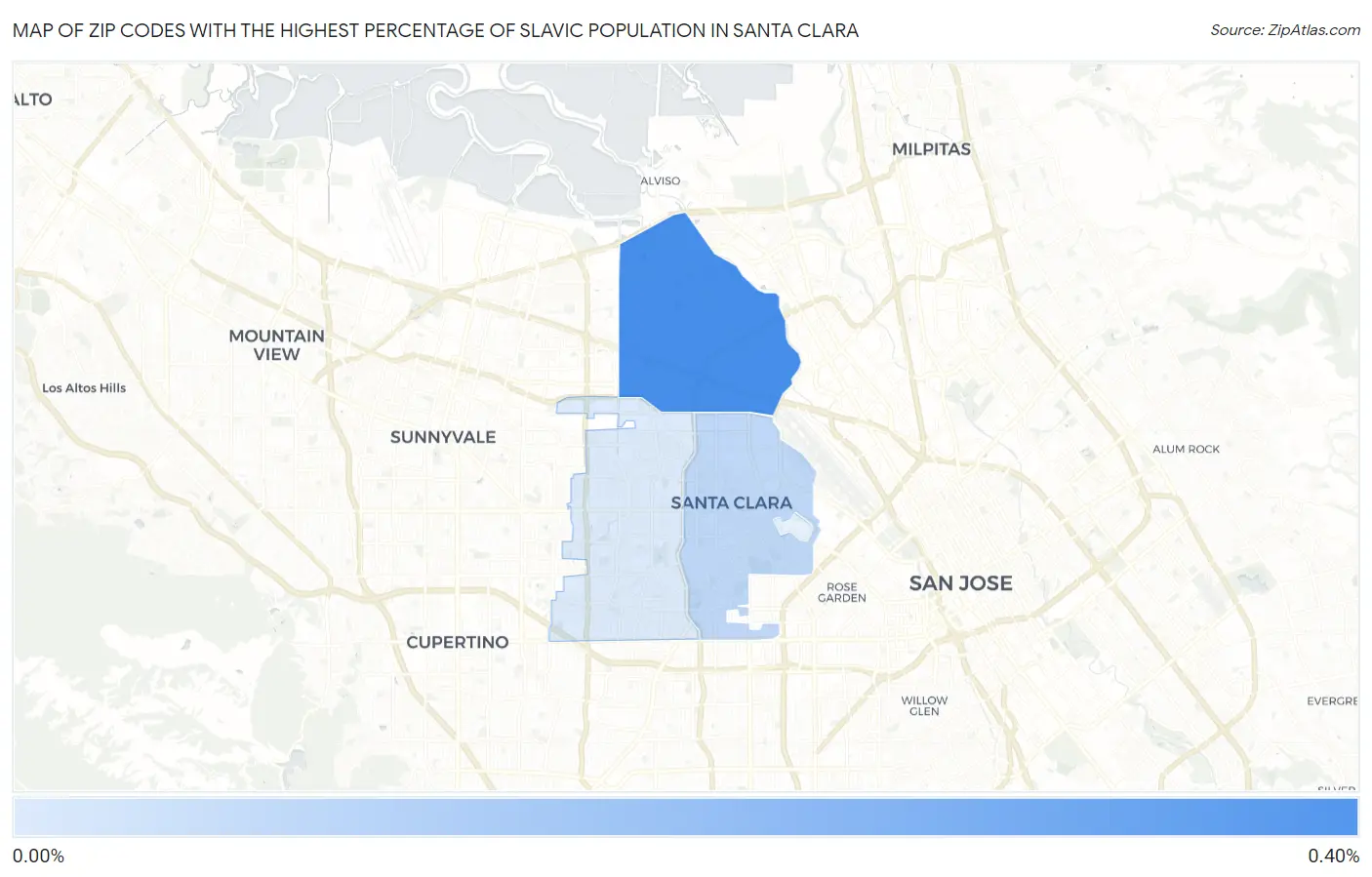 Zip Codes with the Highest Percentage of Slavic Population in Santa Clara Map