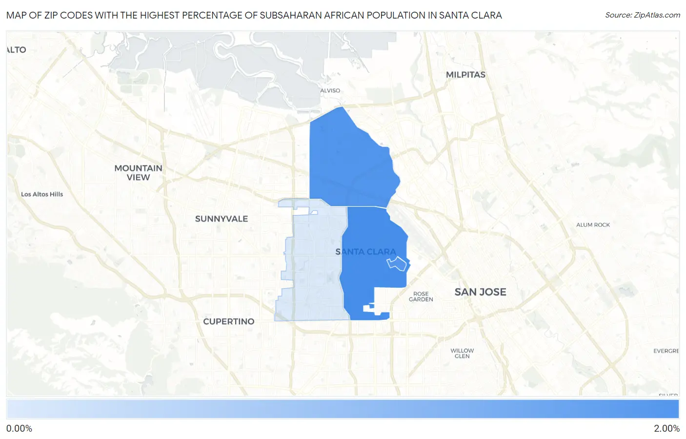 Zip Codes with the Highest Percentage of Subsaharan African Population in Santa Clara Map