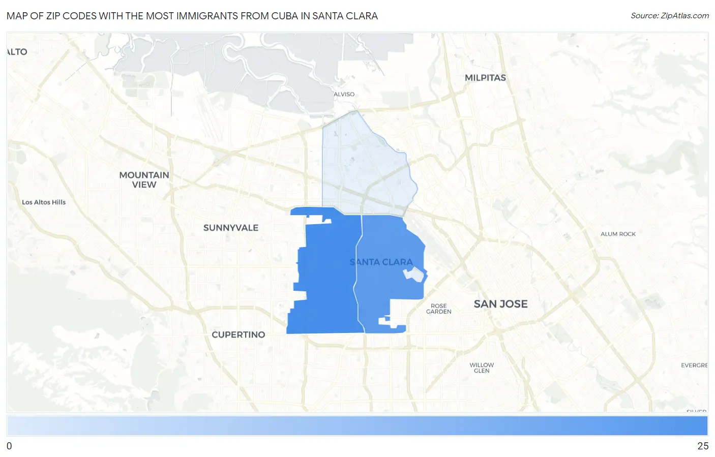 Zip Codes with the Most Immigrants from Cuba in Santa Clara Map