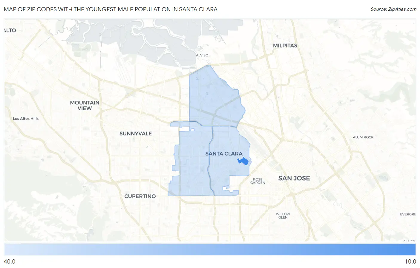 Zip Codes with the Youngest Male Population in Santa Clara Map