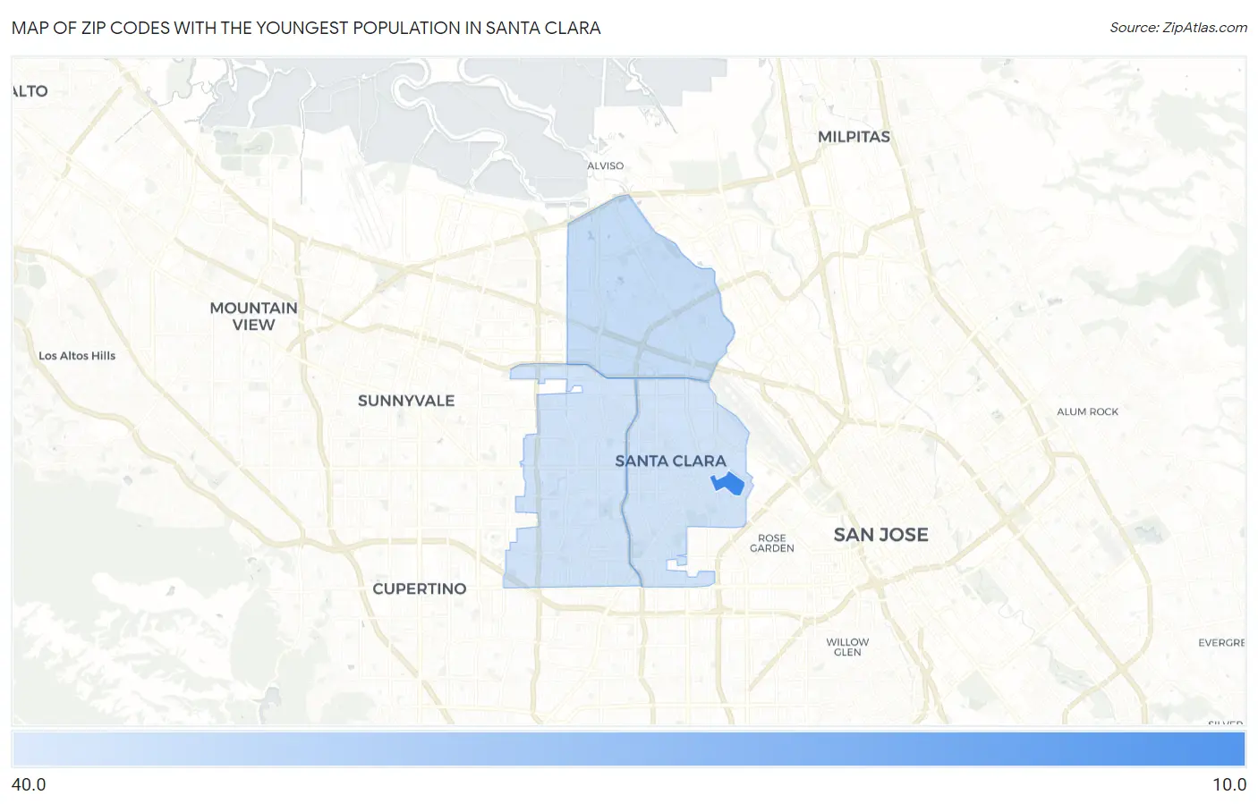 Zip Codes with the Youngest Population in Santa Clara Map