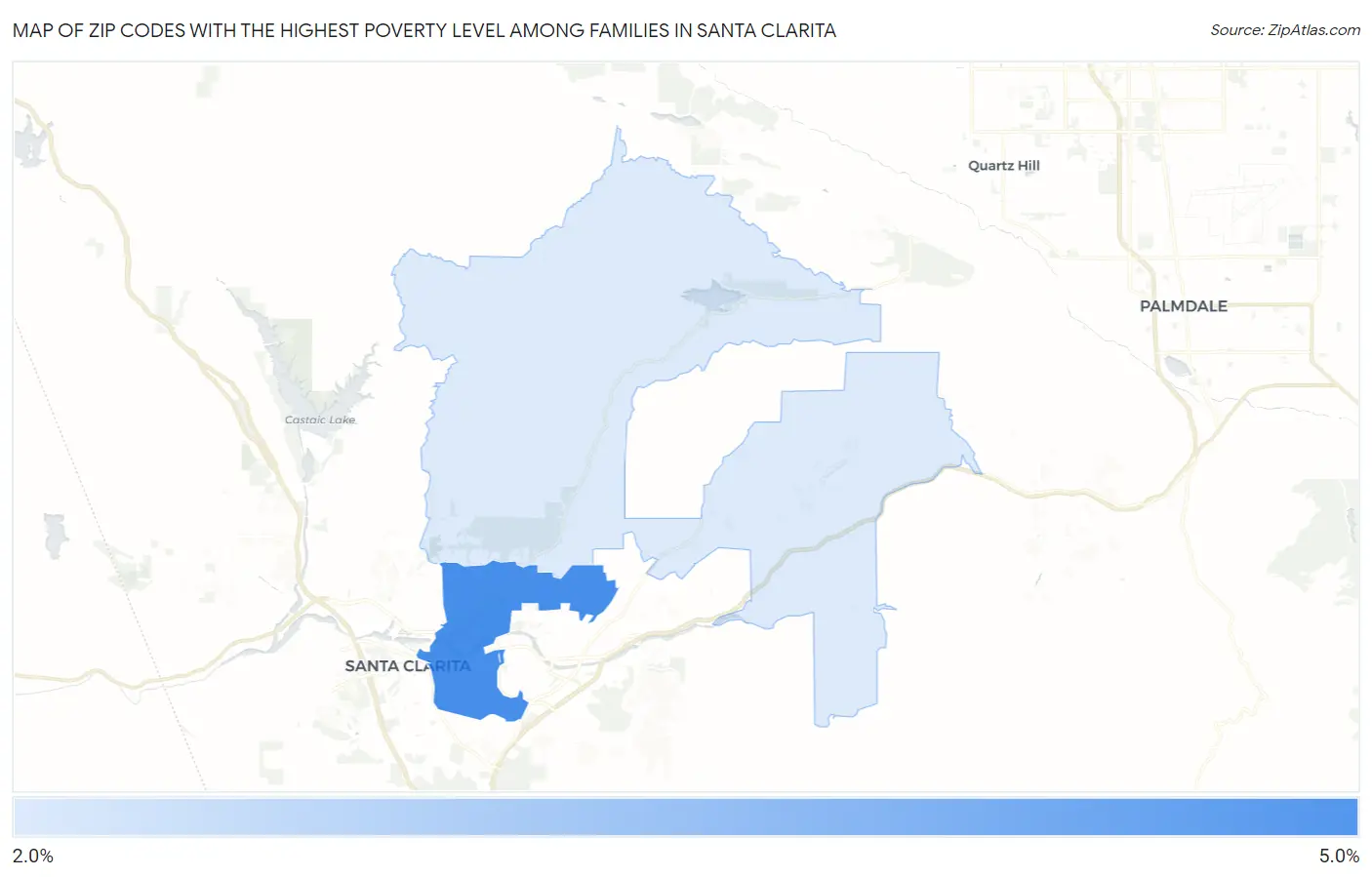 Zip Codes with the Highest Poverty Level Among Families in Santa Clarita Map