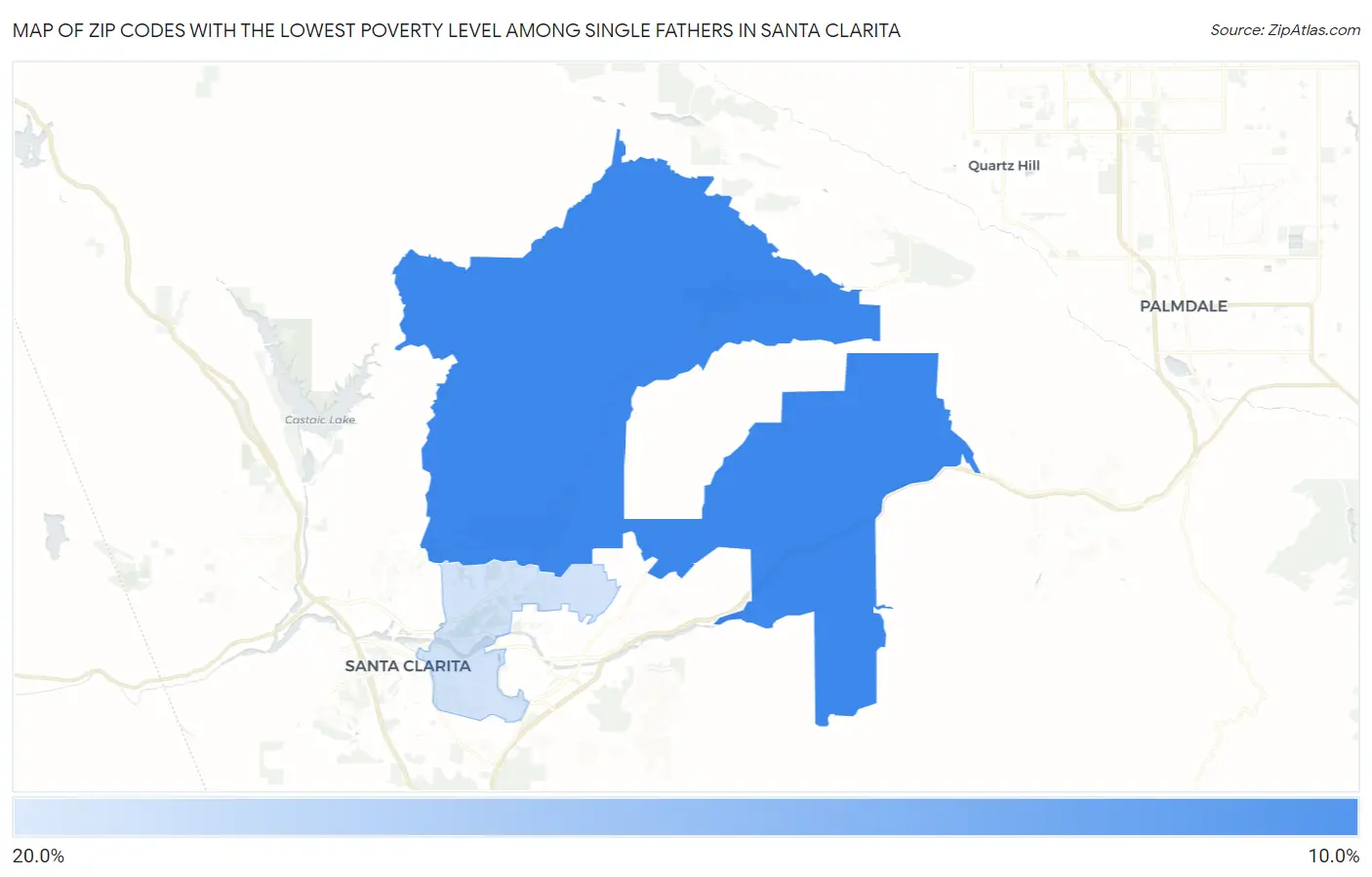 Zip Codes with the Lowest Poverty Level Among Single Fathers in Santa Clarita Map
