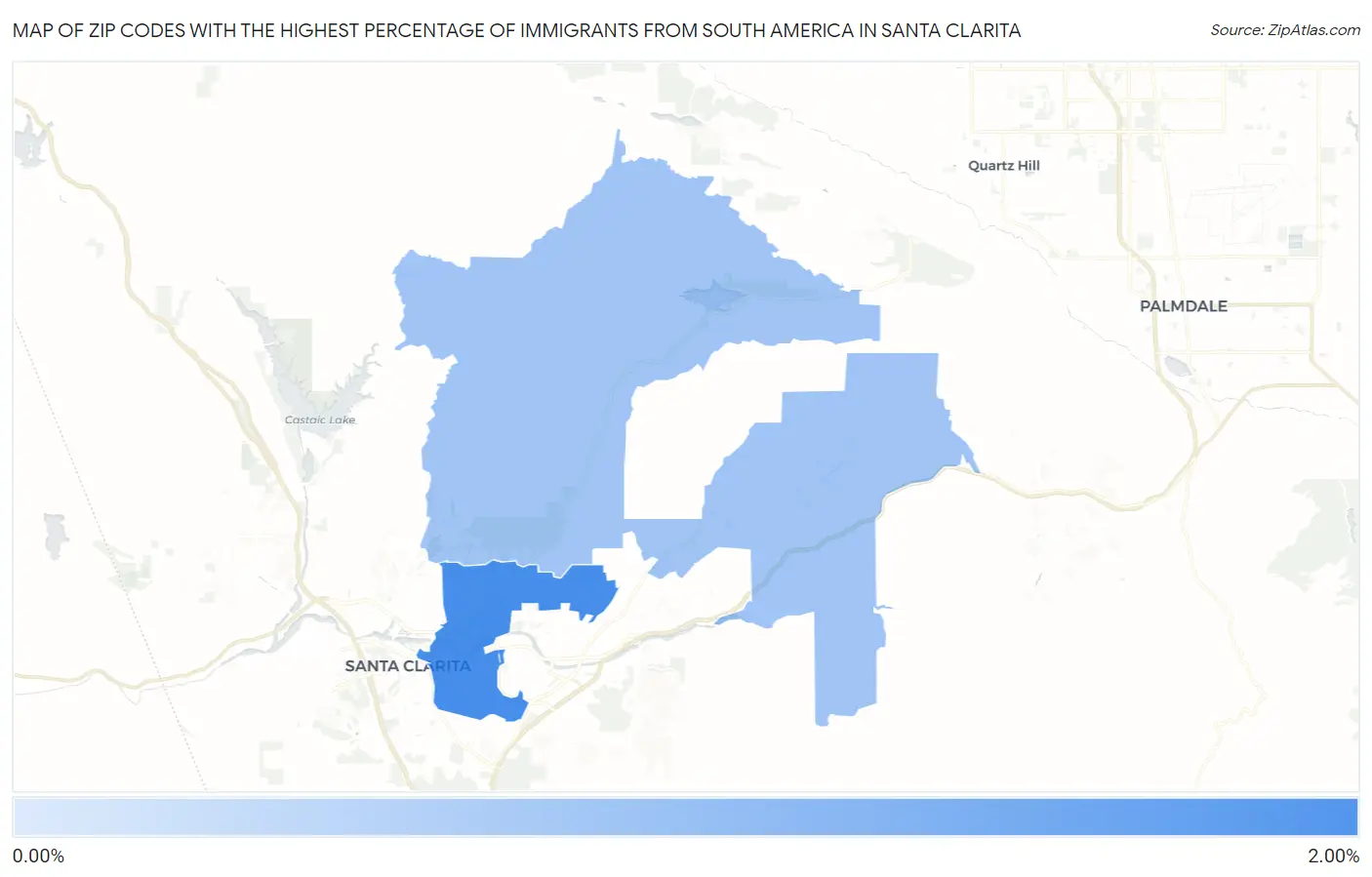 Zip Codes with the Highest Percentage of Immigrants from South America in Santa Clarita Map