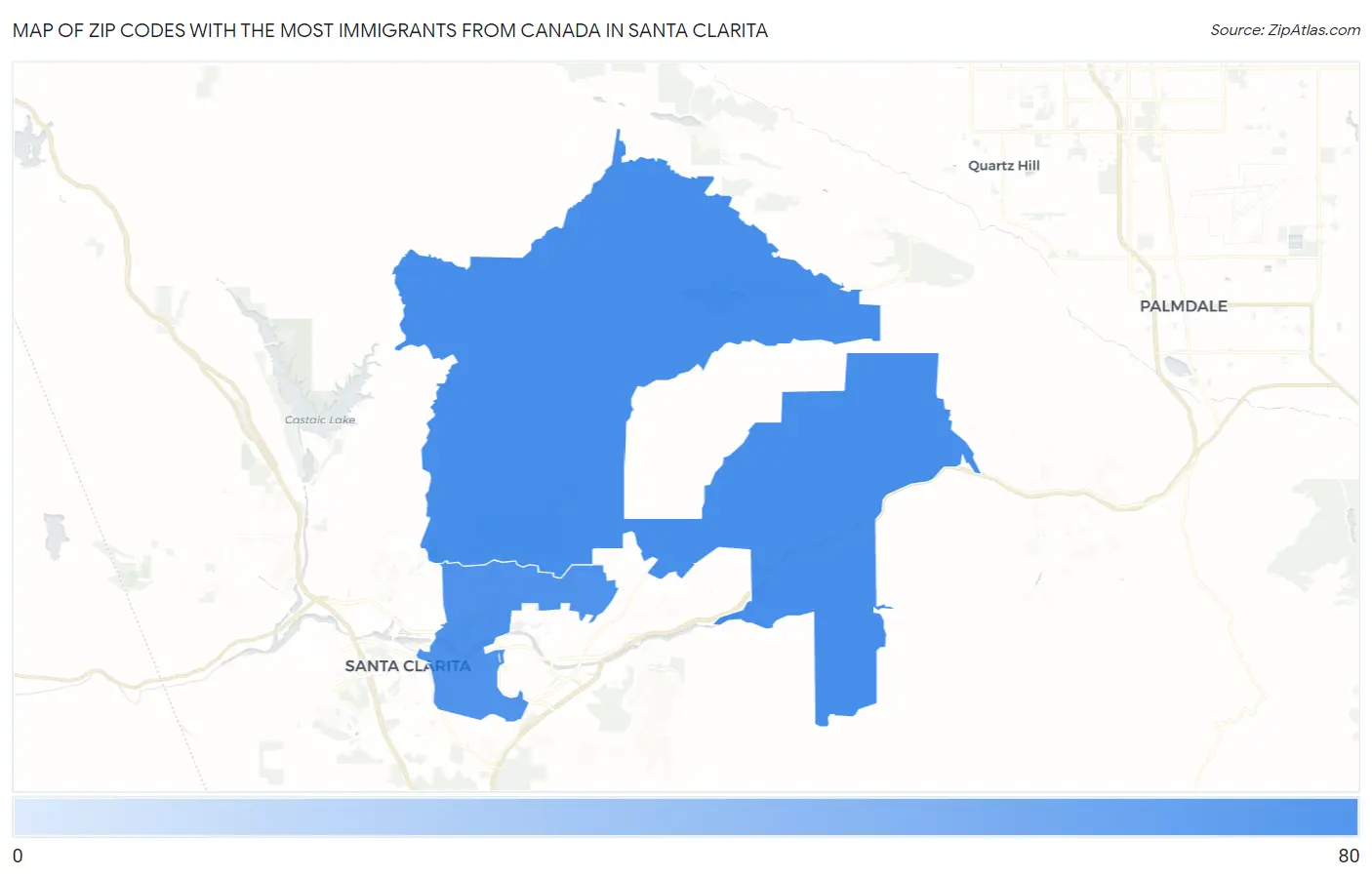 Zip Codes with the Most Immigrants from Canada in Santa Clarita Map