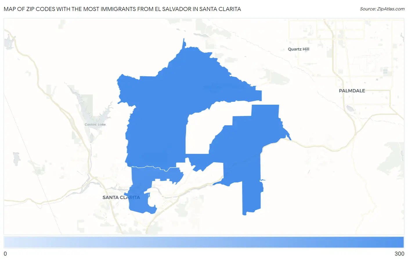 Zip Codes with the Most Immigrants from El Salvador in Santa Clarita Map