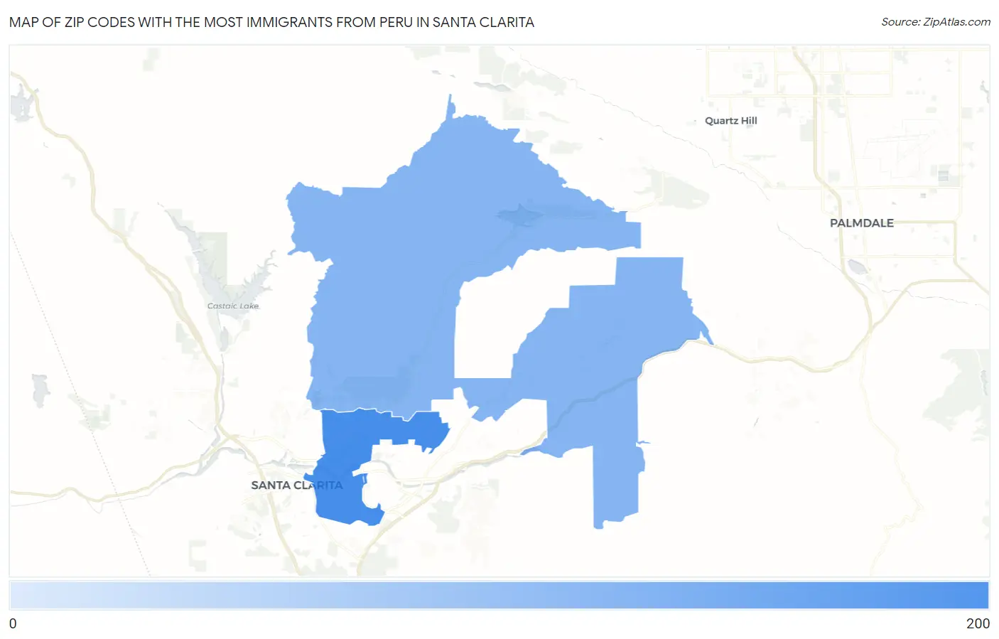 Zip Codes with the Most Immigrants from Peru in Santa Clarita Map