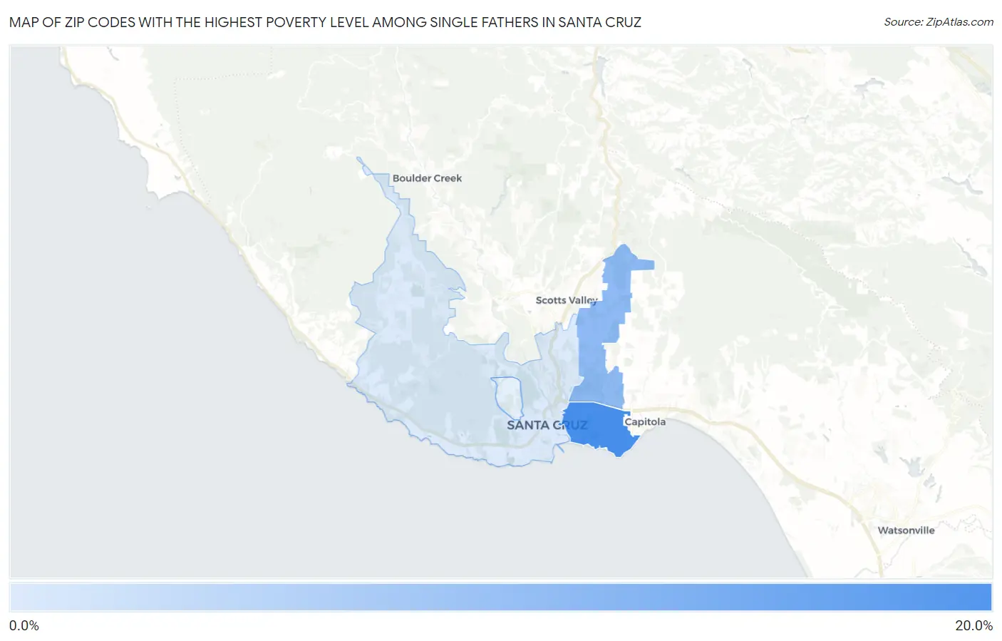 Zip Codes with the Highest Poverty Level Among Single Fathers in Santa Cruz Map