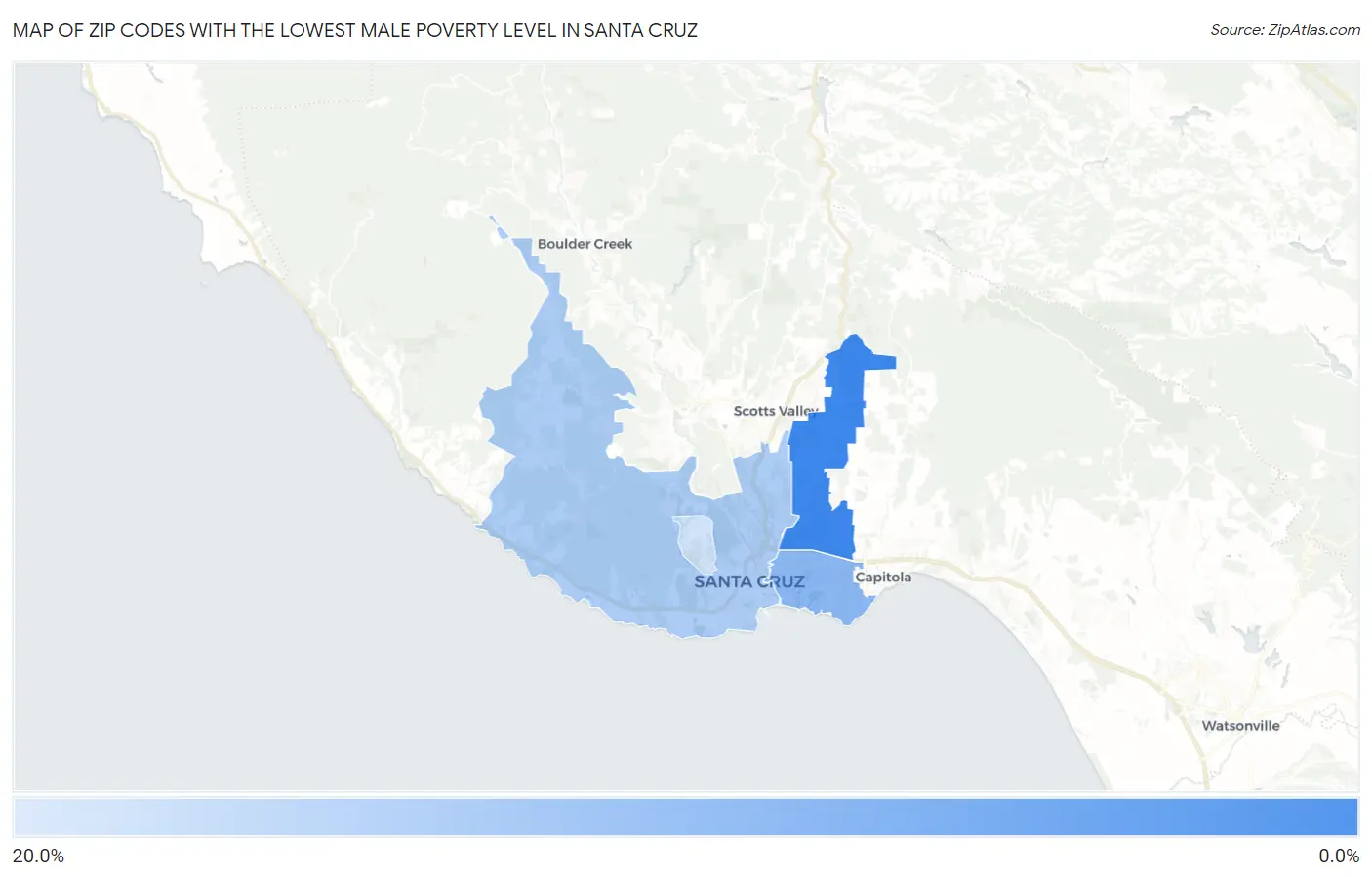 Zip Codes with the Lowest Male Poverty Level in Santa Cruz Map