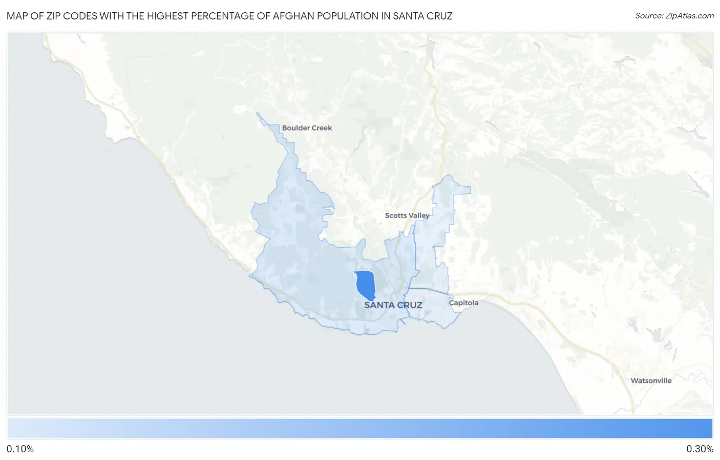 Zip Codes with the Highest Percentage of Afghan Population in Santa Cruz Map