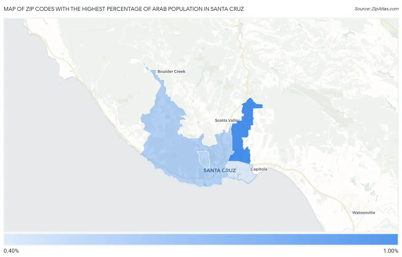Zip Codes with the Highest Percentage of Arab Population in Santa Cruz Map
