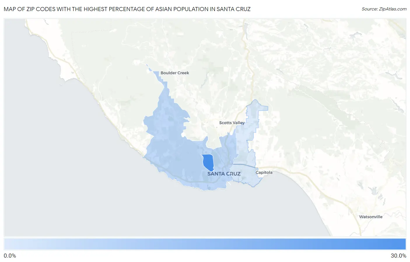 Zip Codes with the Highest Percentage of Asian Population in Santa Cruz Map