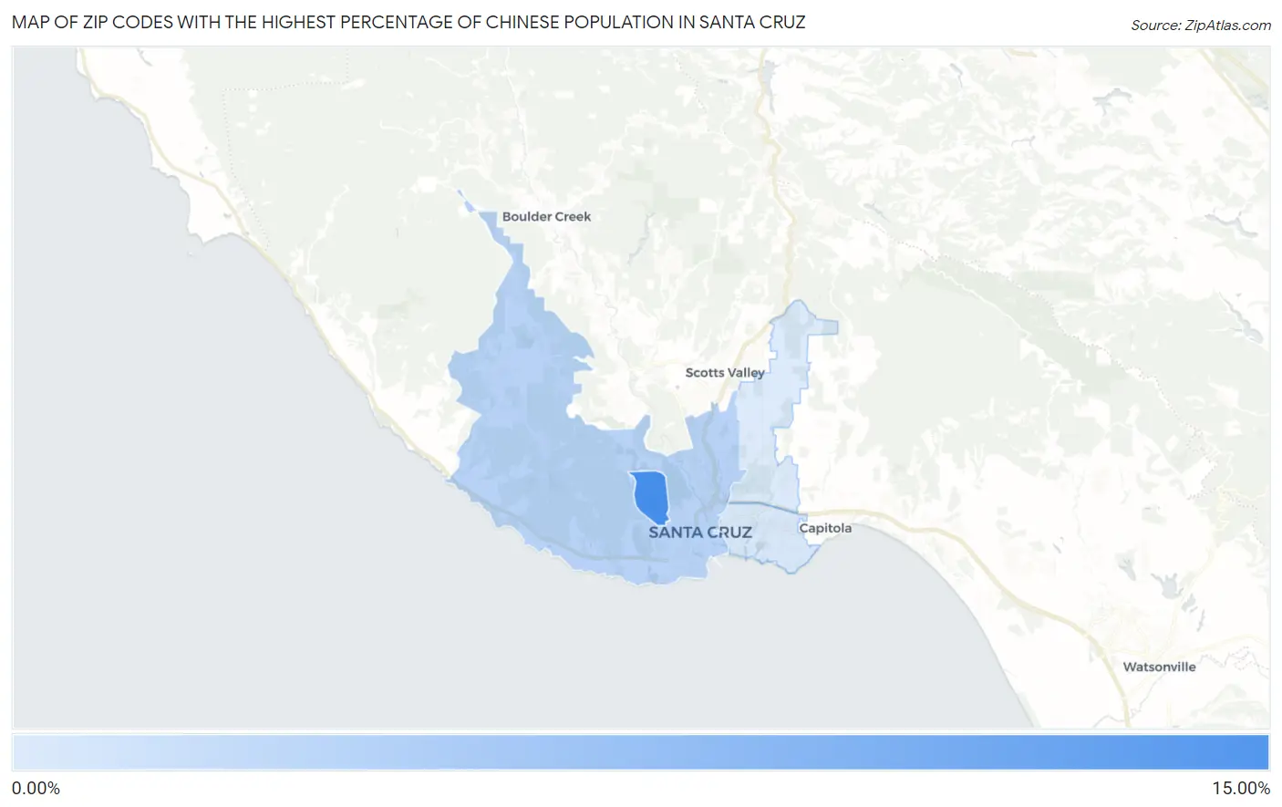 Zip Codes with the Highest Percentage of Chinese Population in Santa Cruz Map