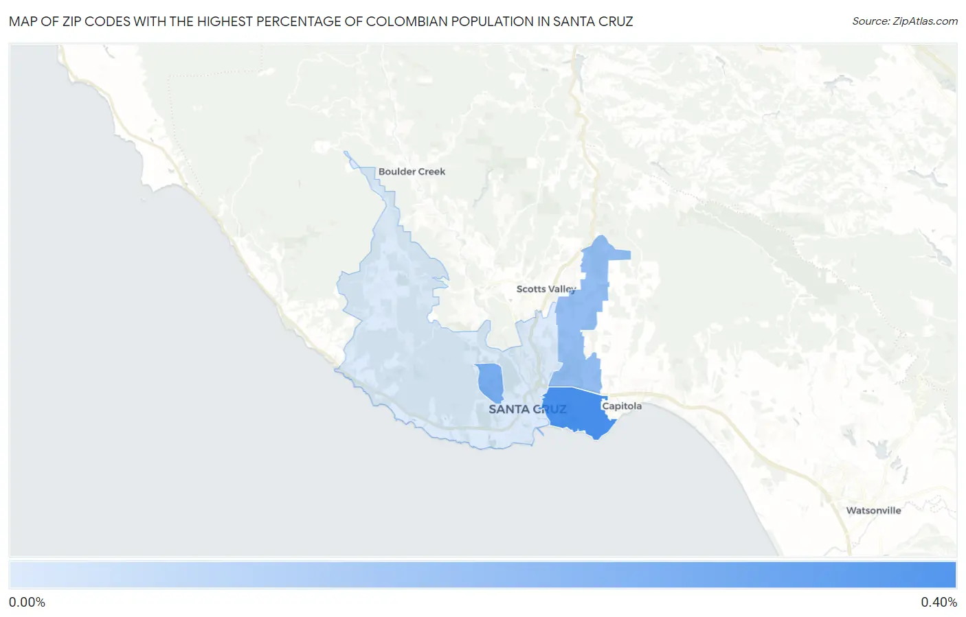 Zip Codes with the Highest Percentage of Colombian Population in Santa Cruz Map