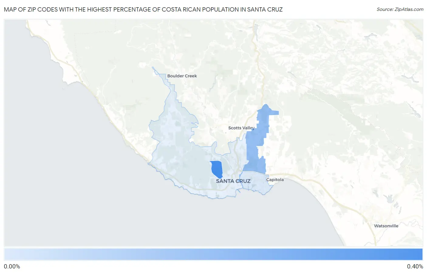 Zip Codes with the Highest Percentage of Costa Rican Population in Santa Cruz Map