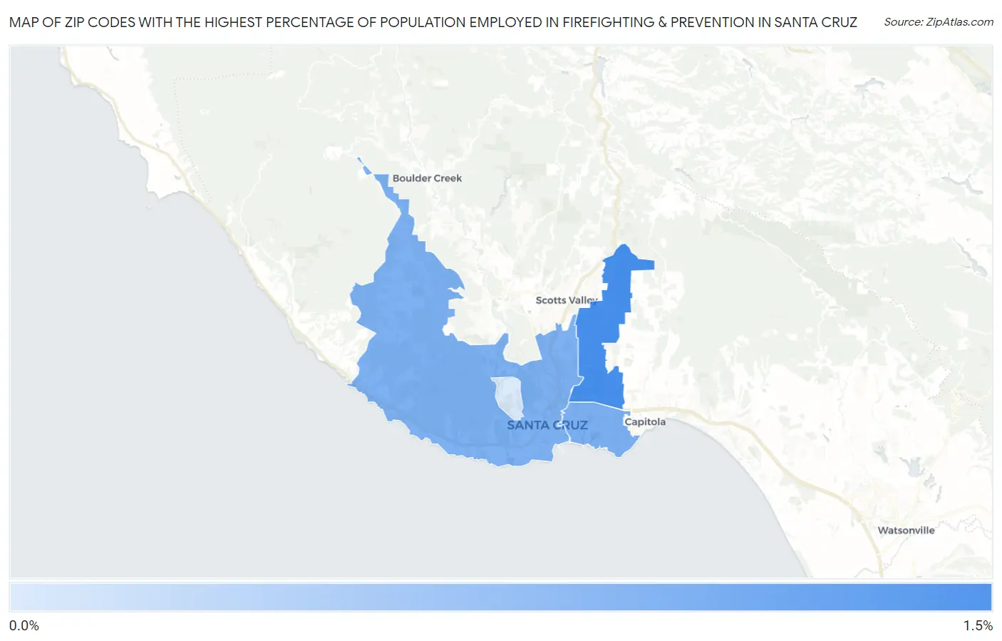 Zip Codes with the Highest Percentage of Population Employed in Firefighting & Prevention in Santa Cruz Map