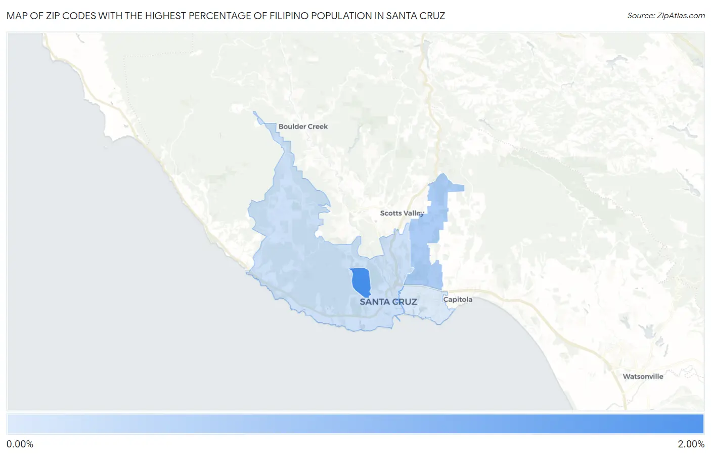 Zip Codes with the Highest Percentage of Filipino Population in Santa Cruz Map
