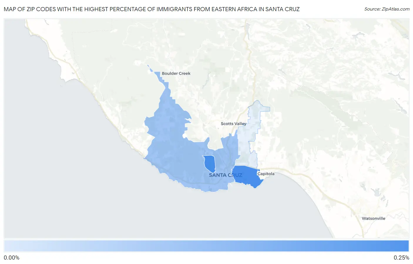 Zip Codes with the Highest Percentage of Immigrants from Eastern Africa in Santa Cruz Map