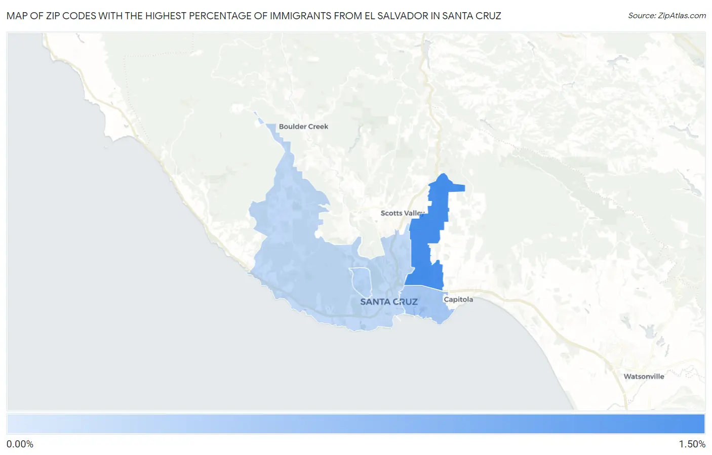 Zip Codes with the Highest Percentage of Immigrants from El Salvador in Santa Cruz Map