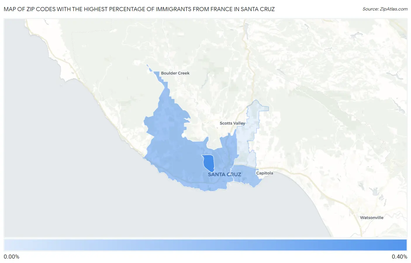 Zip Codes with the Highest Percentage of Immigrants from France in Santa Cruz Map