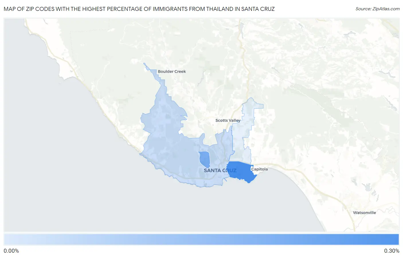 Zip Codes with the Highest Percentage of Immigrants from Thailand in Santa Cruz Map