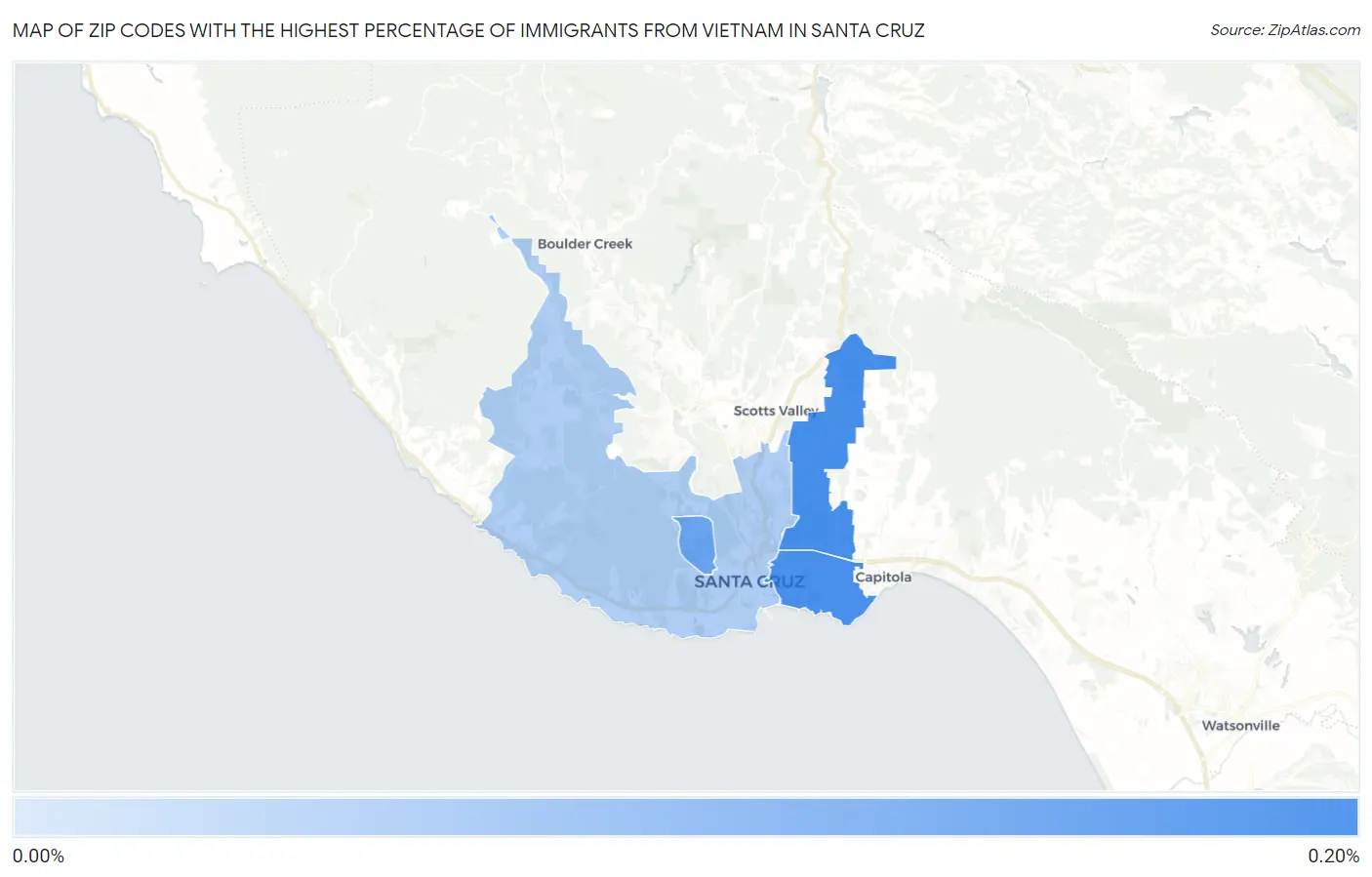 Zip Codes with the Highest Percentage of Immigrants from Vietnam in Santa Cruz Map