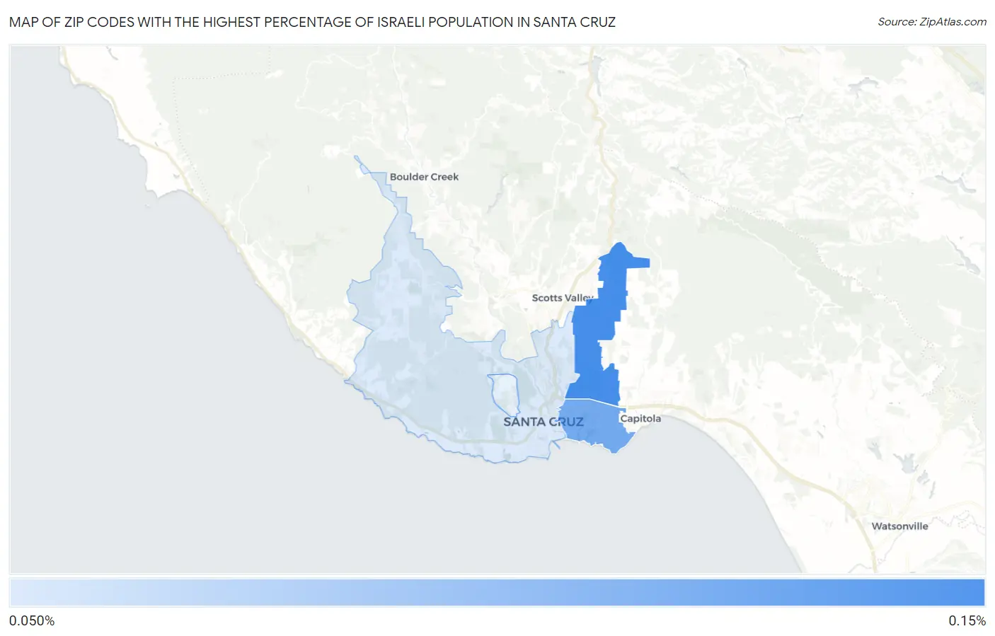 Zip Codes with the Highest Percentage of Israeli Population in Santa Cruz Map