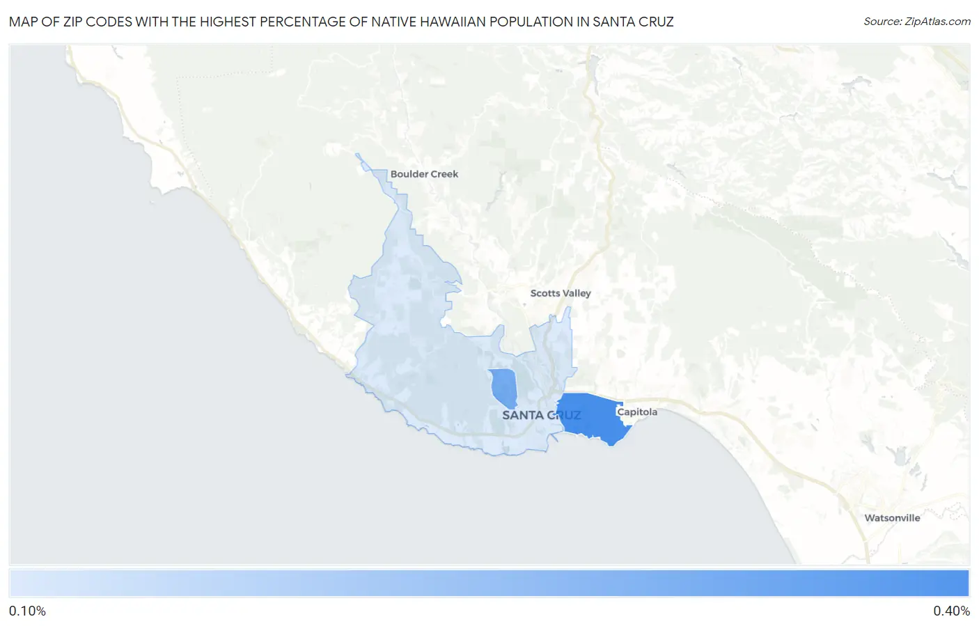 Zip Codes with the Highest Percentage of Native Hawaiian Population in Santa Cruz Map