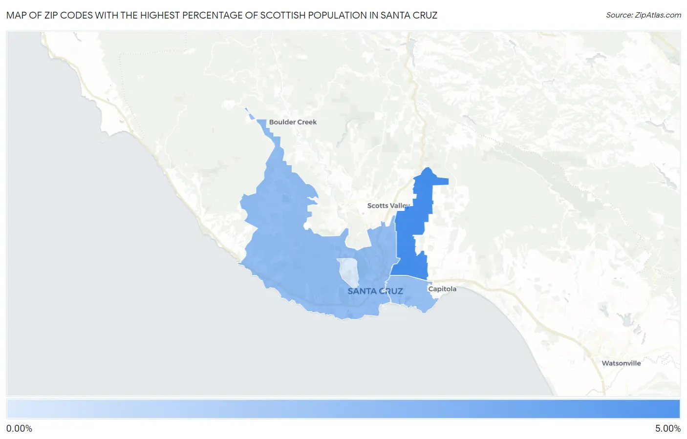 Zip Codes with the Highest Percentage of Scottish Population in Santa Cruz Map