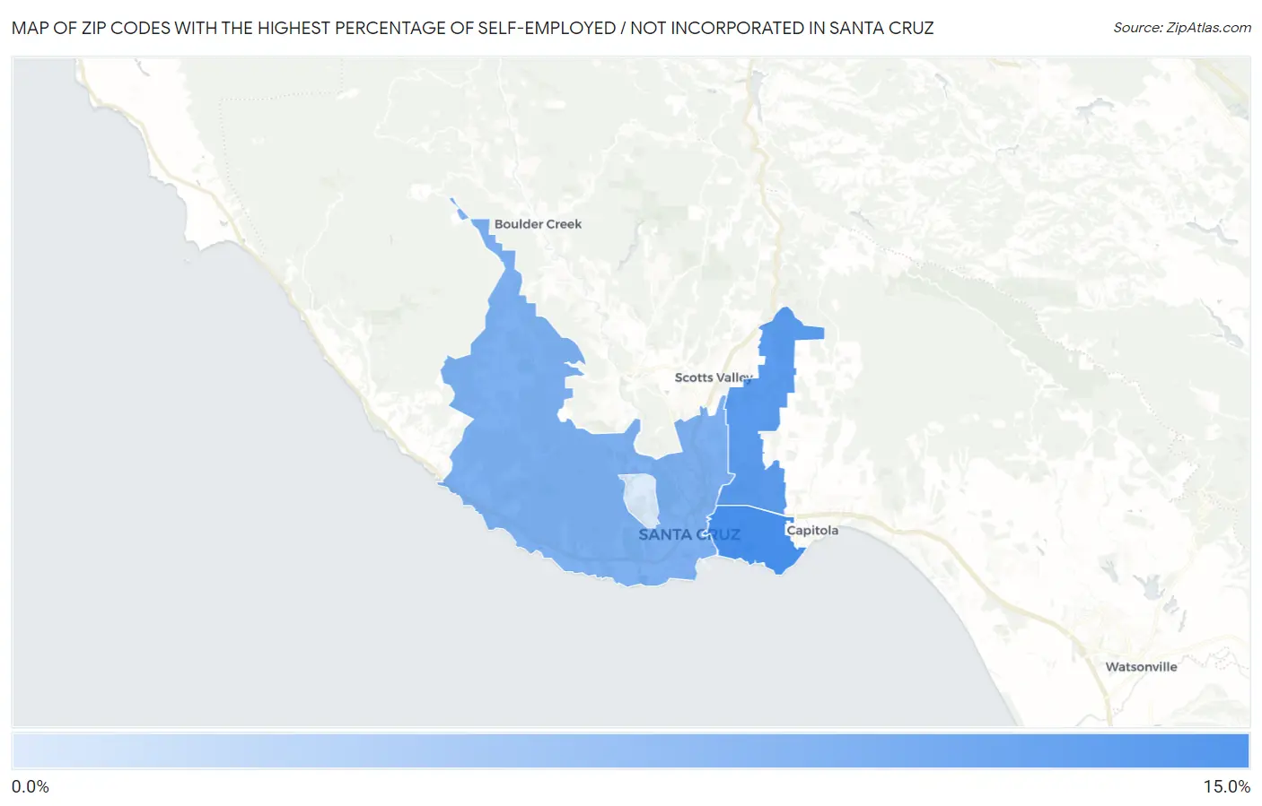 Zip Codes with the Highest Percentage of Self-Employed / Not Incorporated in Santa Cruz Map