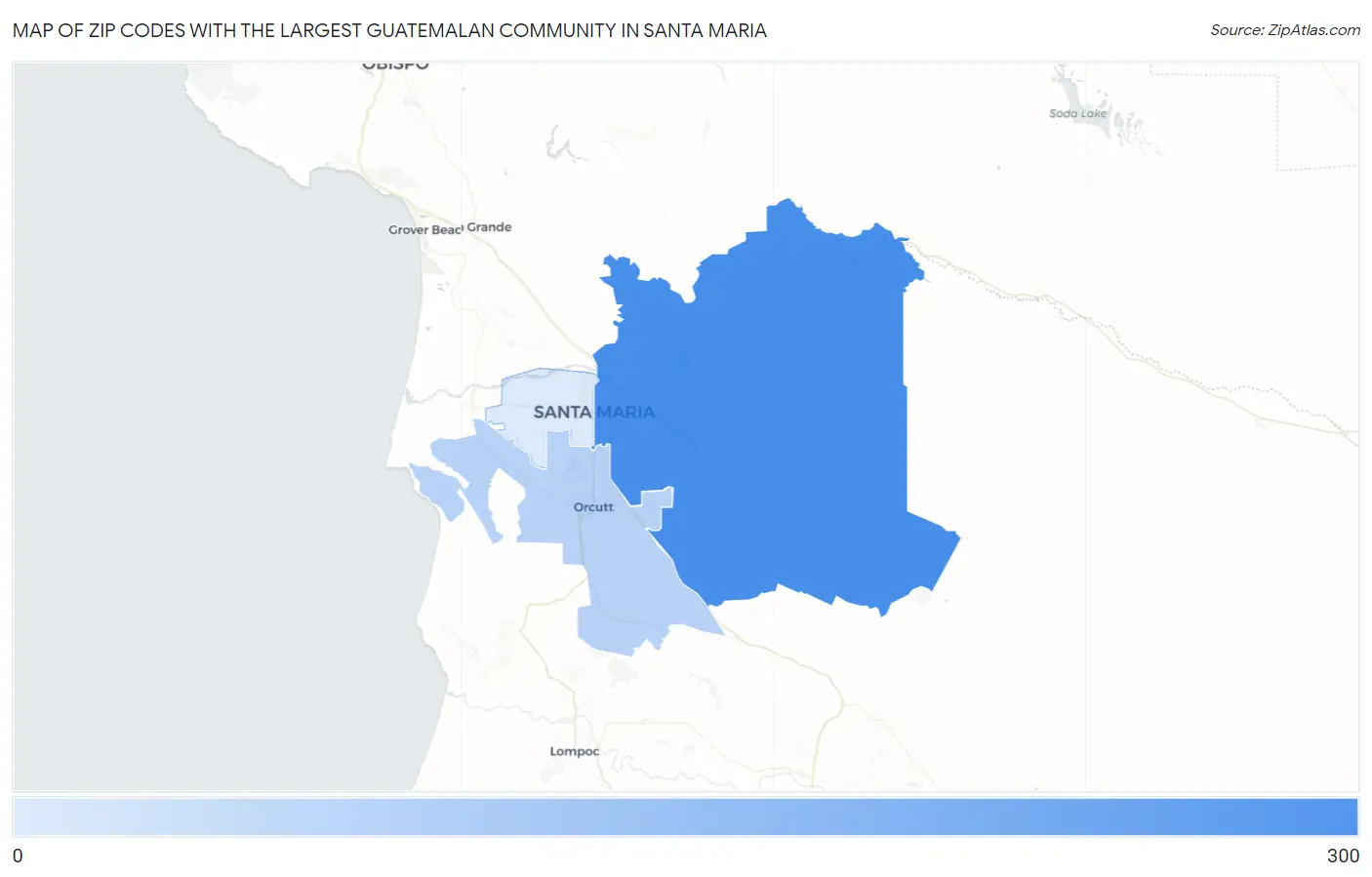 Zip Codes with the Largest Guatemalan Community in Santa Maria Map