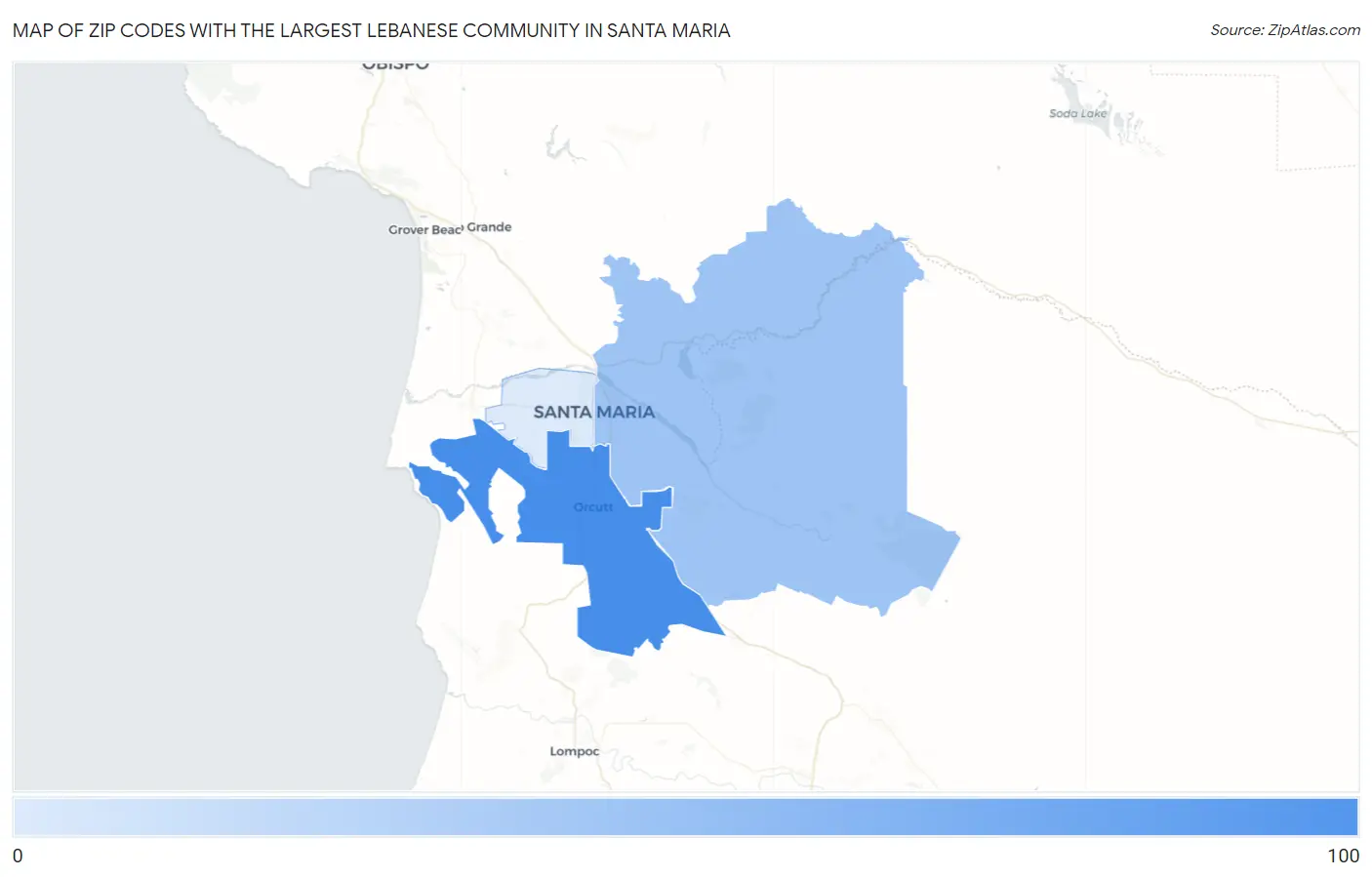 Zip Codes with the Largest Lebanese Community in Santa Maria Map