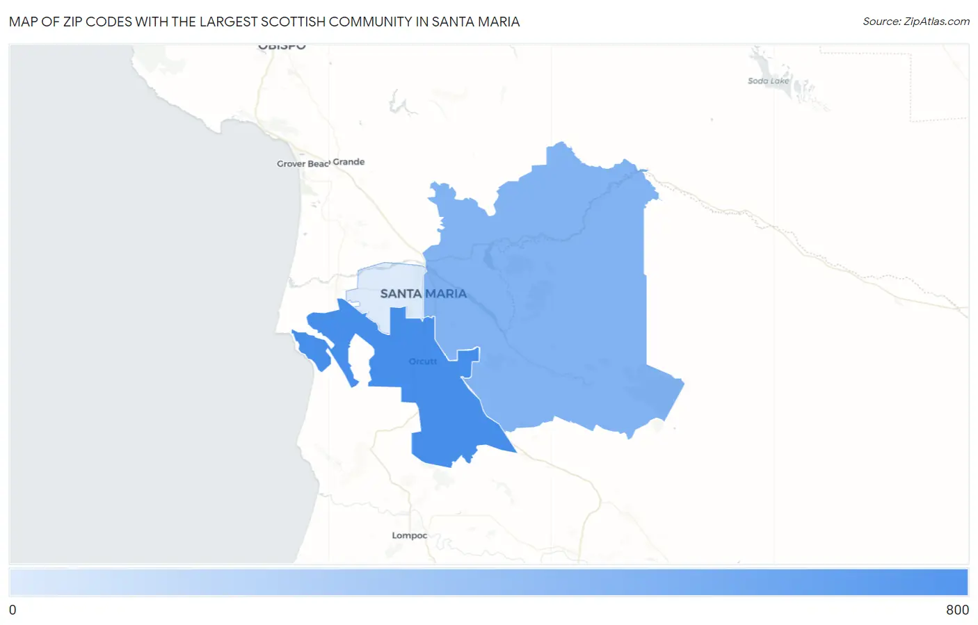 Zip Codes with the Largest Scottish Community in Santa Maria Map