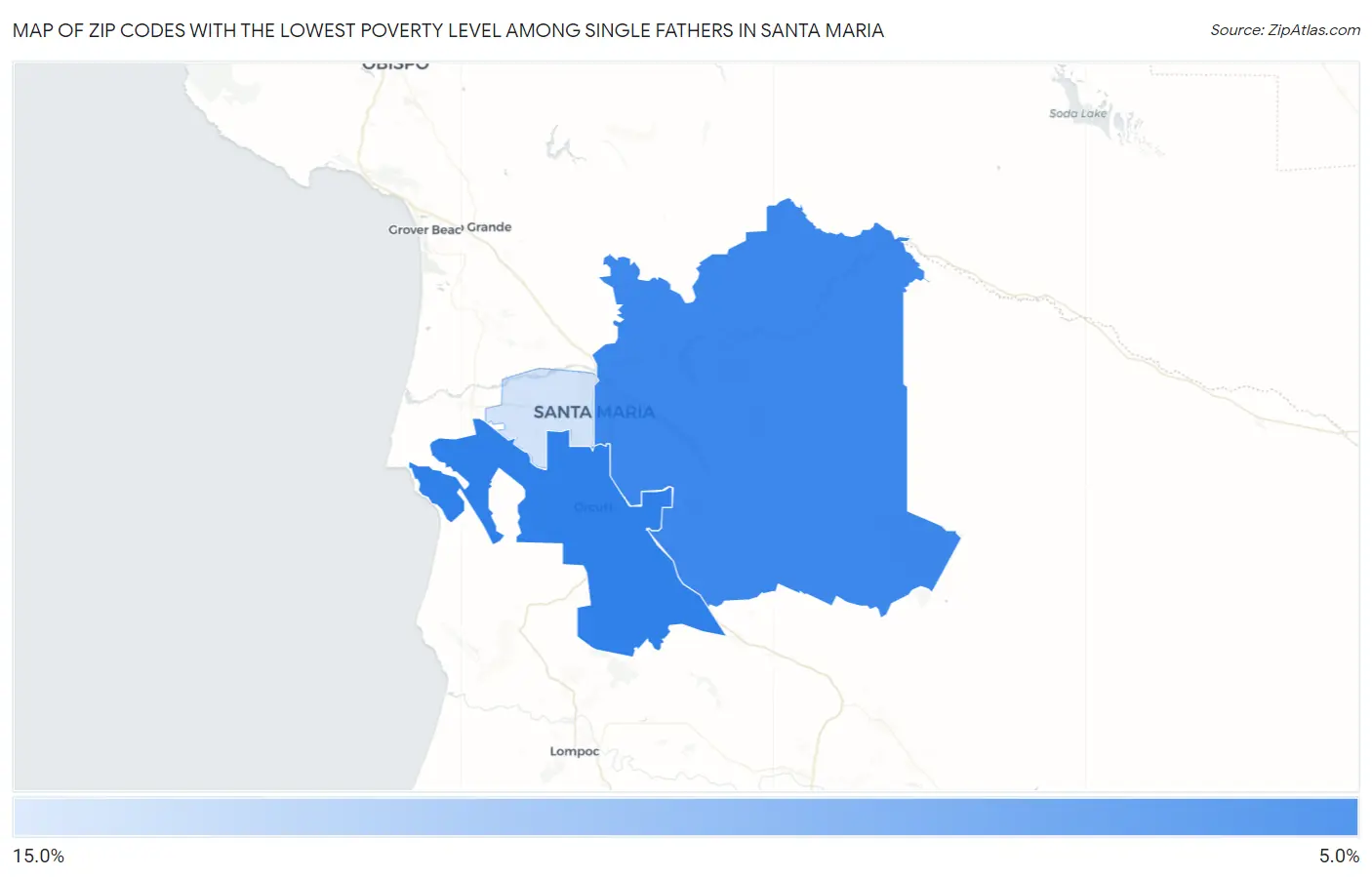 Zip Codes with the Lowest Poverty Level Among Single Fathers in Santa Maria Map