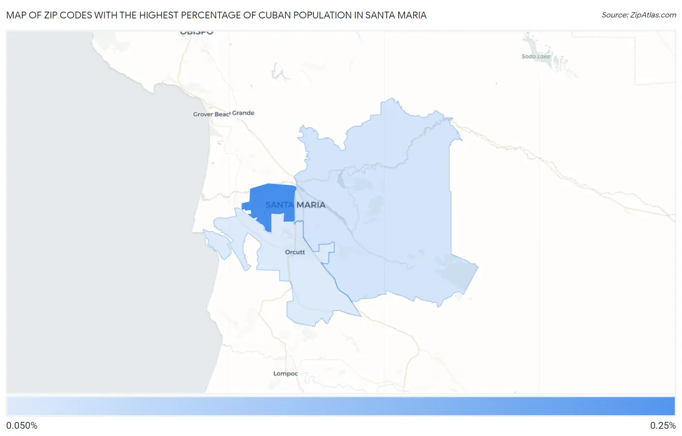 Zip Codes with the Highest Percentage of Cuban Population in Santa Maria Map