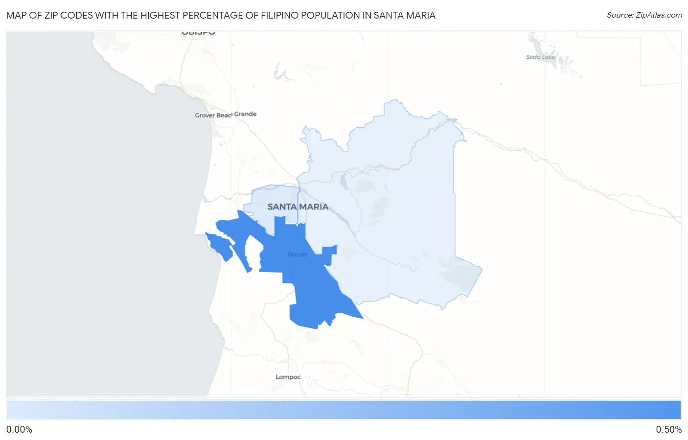 Zip Codes with the Highest Percentage of Filipino Population in Santa Maria Map