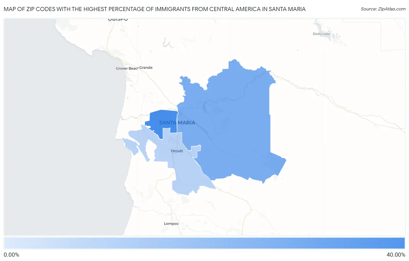 Zip Codes with the Highest Percentage of Immigrants from Central America in Santa Maria Map
