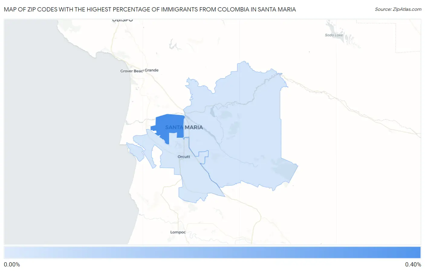 Zip Codes with the Highest Percentage of Immigrants from Colombia in Santa Maria Map