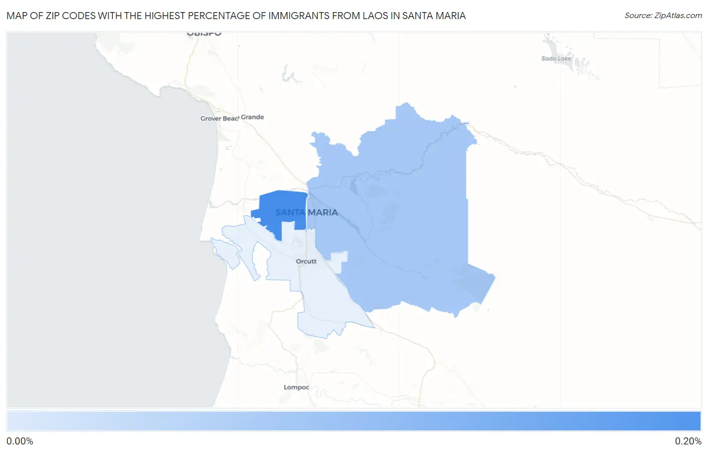 Zip Codes with the Highest Percentage of Immigrants from Laos in Santa Maria Map