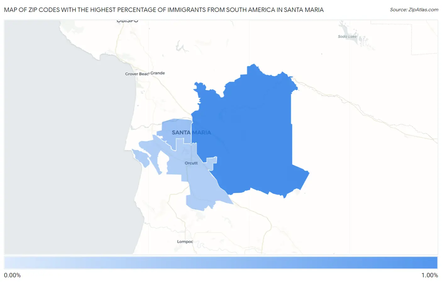 Zip Codes with the Highest Percentage of Immigrants from South America in Santa Maria Map