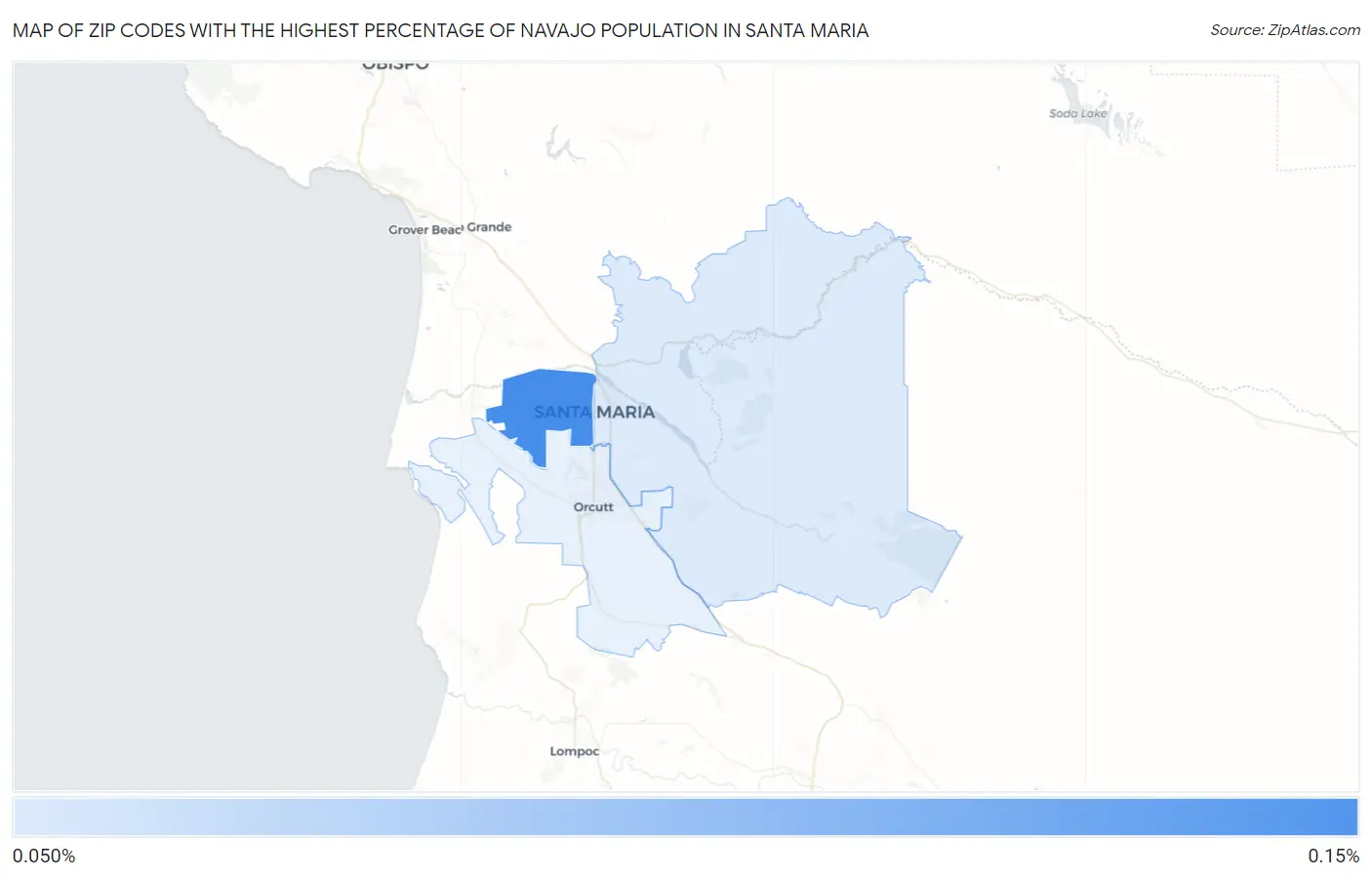 Zip Codes with the Highest Percentage of Navajo Population in Santa Maria Map