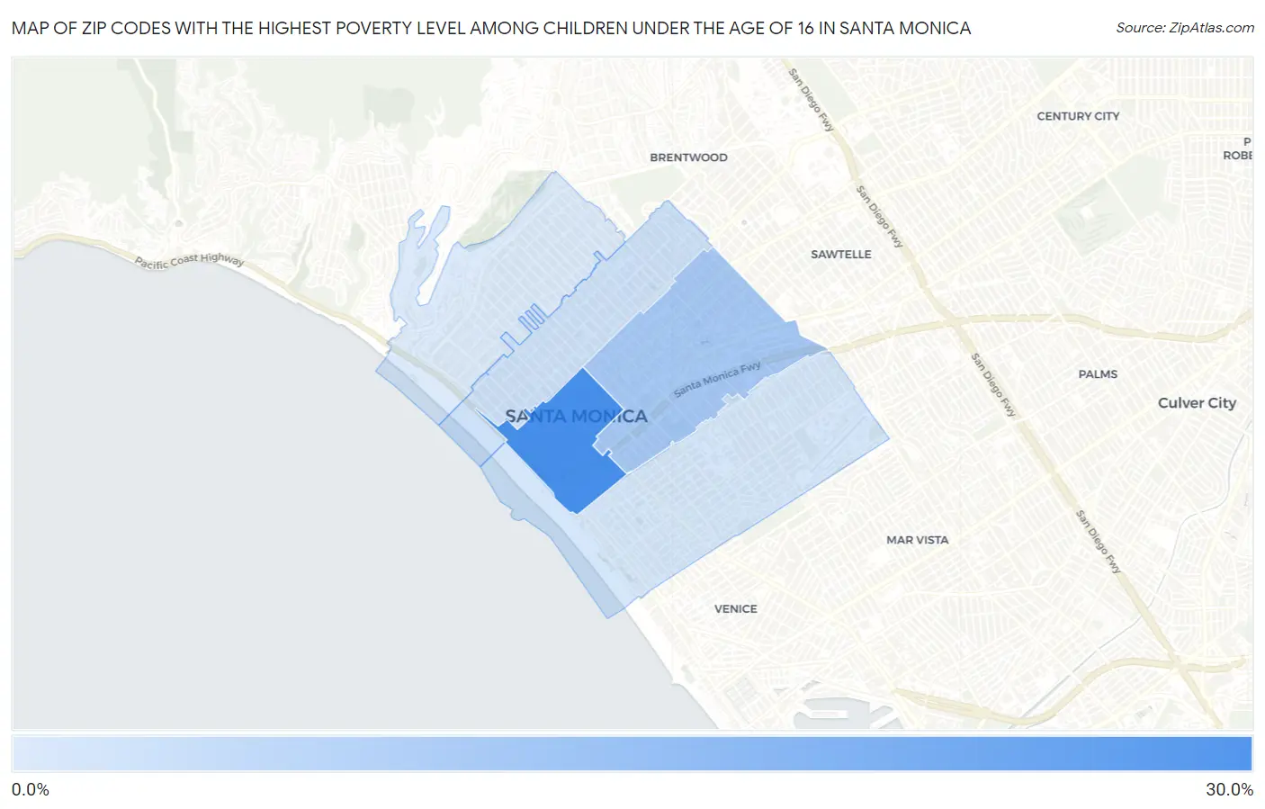 Zip Codes with the Highest Poverty Level Among Children Under the Age of 16 in Santa Monica Map