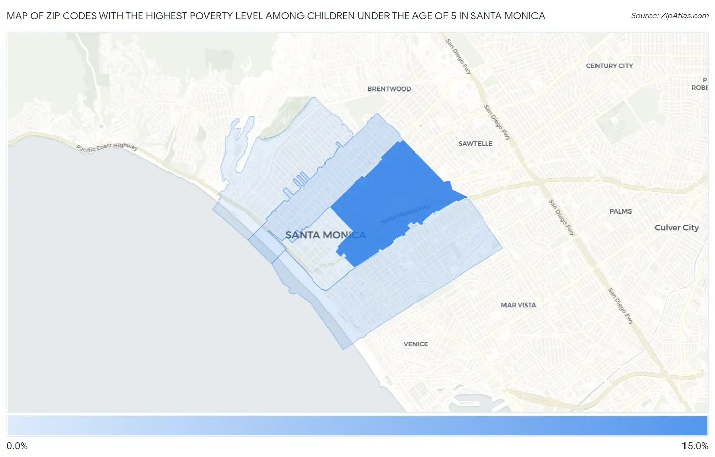 Zip Codes with the Highest Poverty Level Among Children Under the Age of 5 in Santa Monica Map