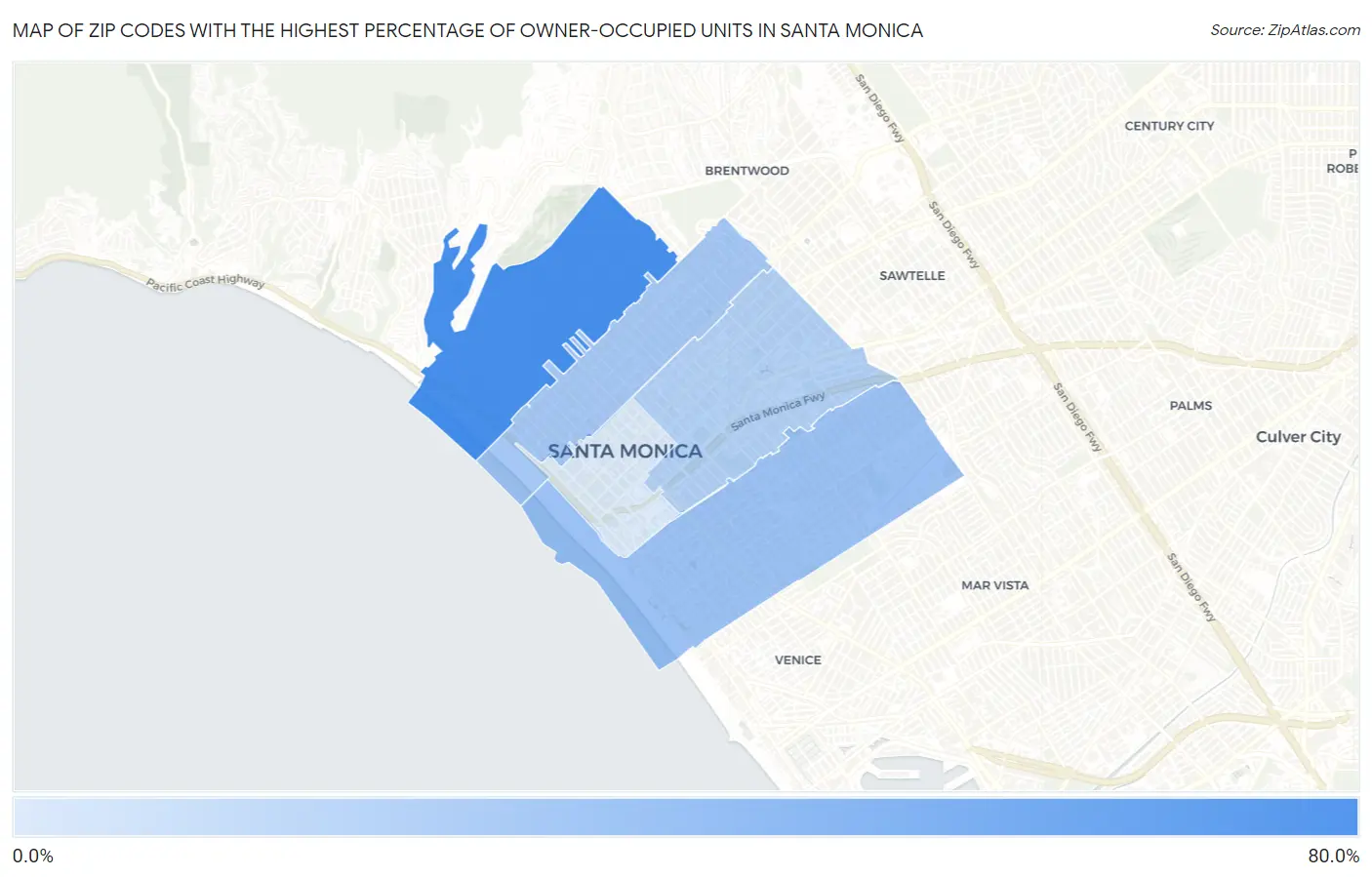 Zip Codes with the Highest Percentage of Owner-Occupied Units in Santa Monica Map