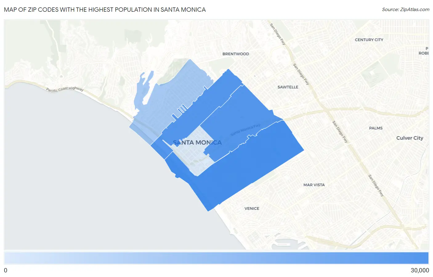 Zip Codes with the Highest Population in Santa Monica Map